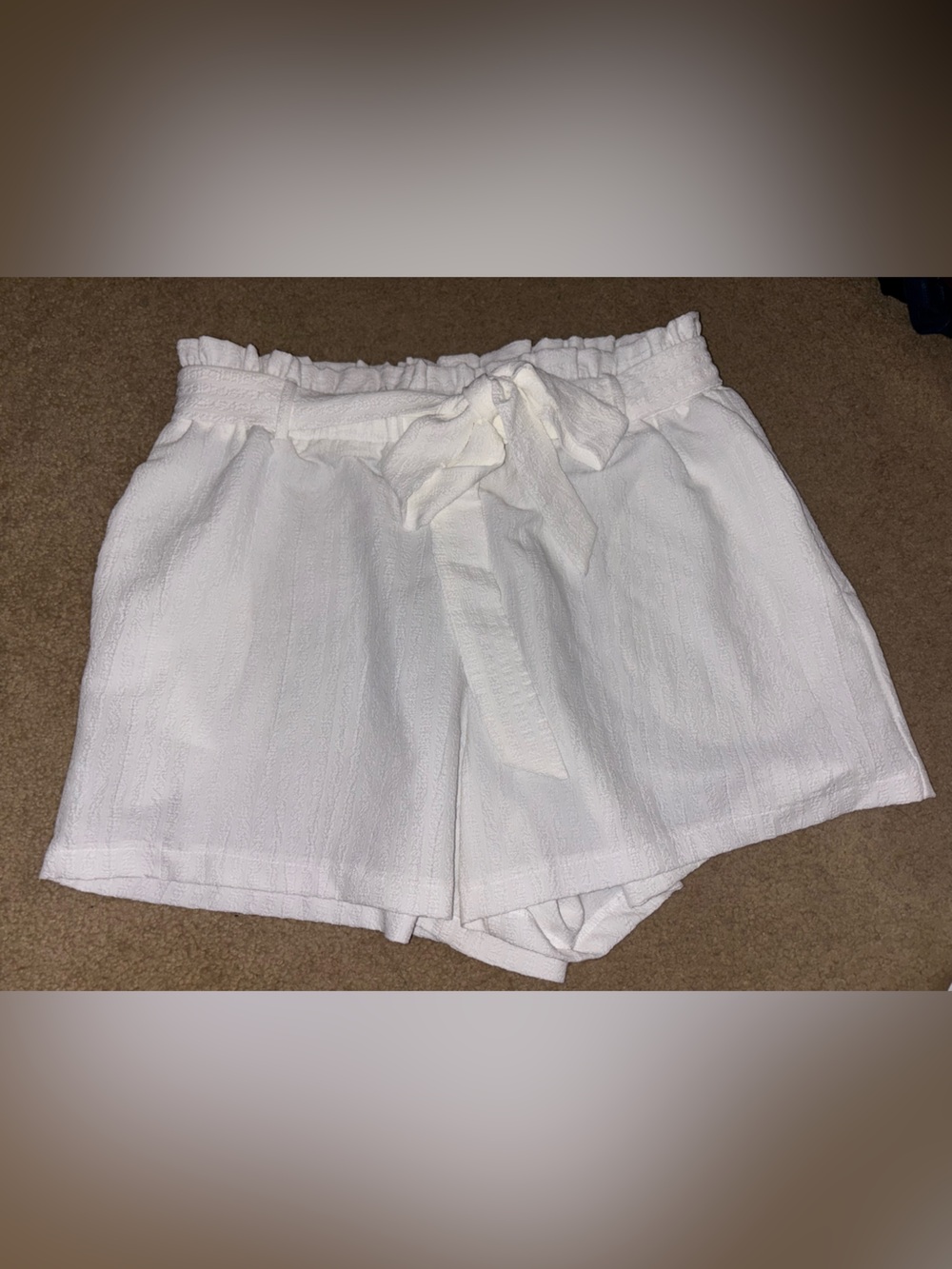 SHEIN White High-Waist Paperbag Tie Shorts